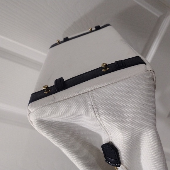 Samantha Thavasa DELUXE Shoulder Bag White Canvas 2 ways Tote Handbag - Picture 10 of 17